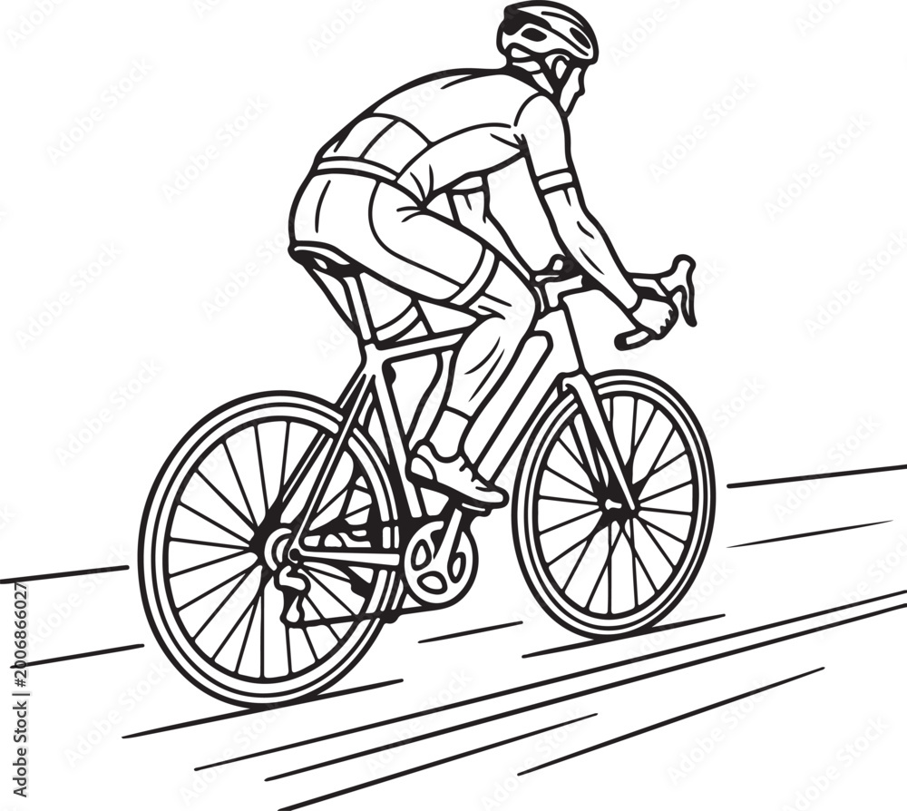 Naklejka premium cyclist riding bike with large backpack flat design vector illustration