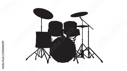 Tableau sur toile Drum set silhouette with cymbals and toms, minimal vector style for music poster