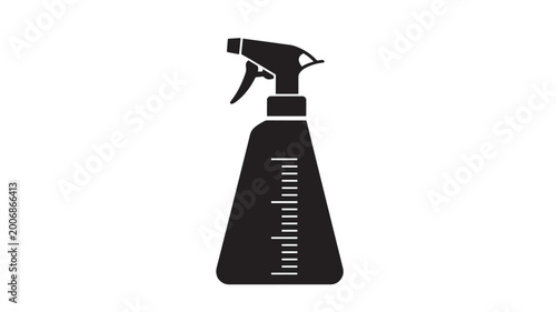 Photography Spray bottle icon with nozzle and measurement markings, simple black silhouette