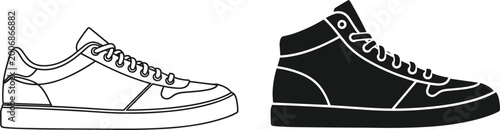Foto Illustration of a Pair of Sneakers in Outline and Solid Style