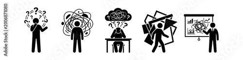 Photography Vector icon set depicting confusion, mental stress, and chaotic business situations