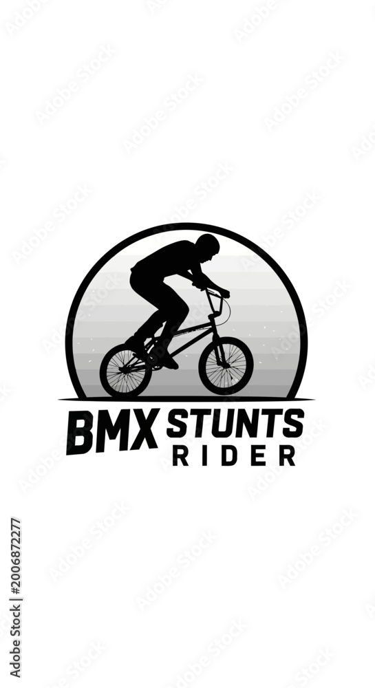 Fototapeta premium BMX Rider Silhouette Performing Stunt in Circle Emblem