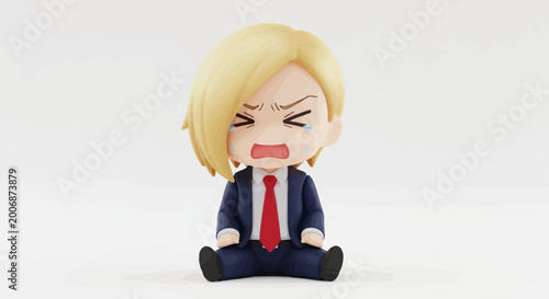 Crying Blonde Anime Chibi Figure in Suit
