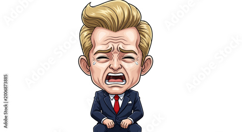Crying Businessman Chibi Character Illustration