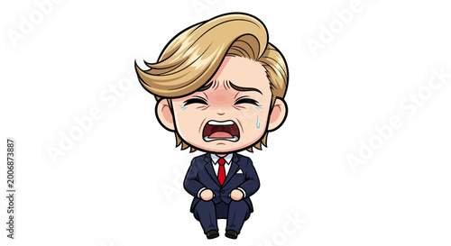 Crying Businessman Chibi Character Illustration