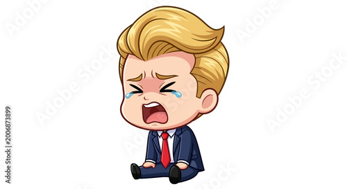 Crying Businessman Chibi Character Illustration