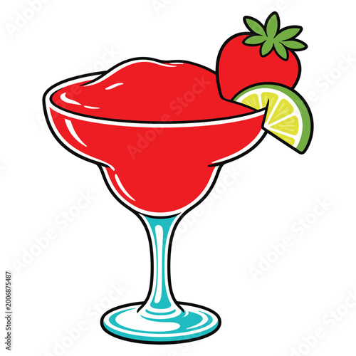 Strawberry margarita cocktail with lime slice garnish