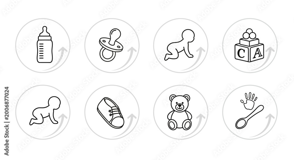 Fototapeta premium Set of Baby Care and Childhood Development Line Icons