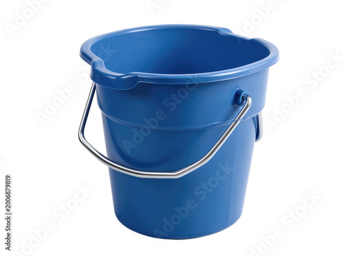 A blue bucket with a handle on a white background, suitable for illustrations or designs