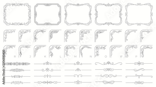 Elegant Vintage Decorative Frames, Borders, Corners, and Dividers Vector Set on Clean Background