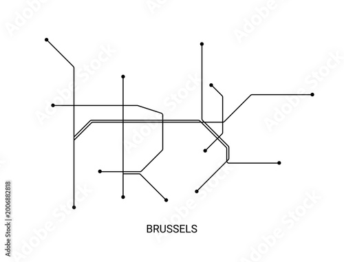Fotografie Minimal black and white vector illustration of an approximate Brussels metro map with simple lines and station dots