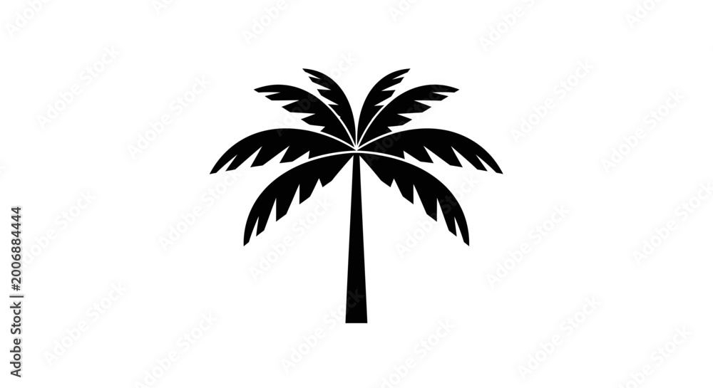 Obraz premium Black silhouette of a tropical palm tree icon, simple vector illustration for summer, beach, island, or exotic nature concepts.
