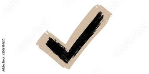 Check mark collage scrapbook element. Hand drawn tick symbol with charcoal brush texture. Creative approval sign cutout. Artistic doodle for task list and success concept.