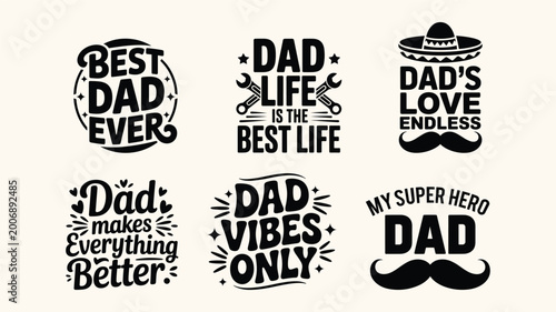 Foto Typography set for best dad with inspirational quotes and symbols for fatherhood celebration designs