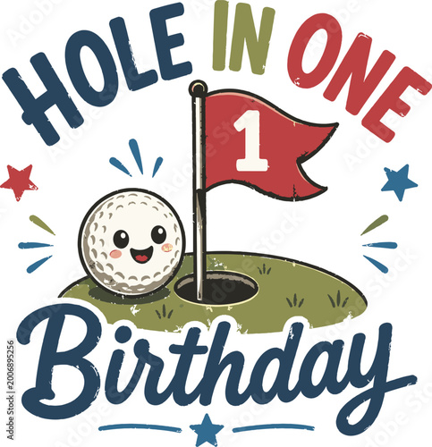 Fényképezés Hole in One Birthday Cute Golf Ball Cartoon Celebration Design