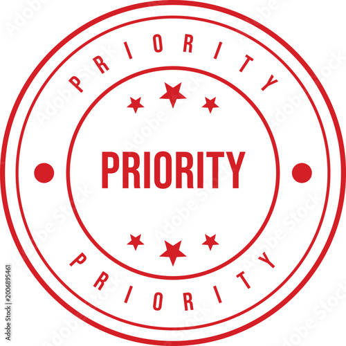Quadro su tela A vibrant red circular stamp featuring the word PRIORITY in bold lettering, ador