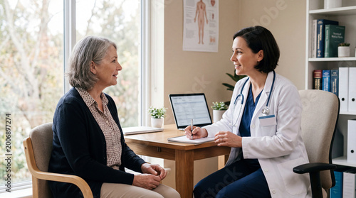Female doctor consulting senior patient during medical examination