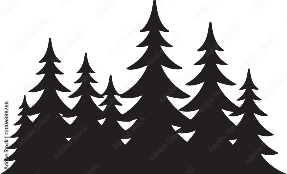 Obraz premium Pine Forest Silhouette Landscape. black icon silhouette vector