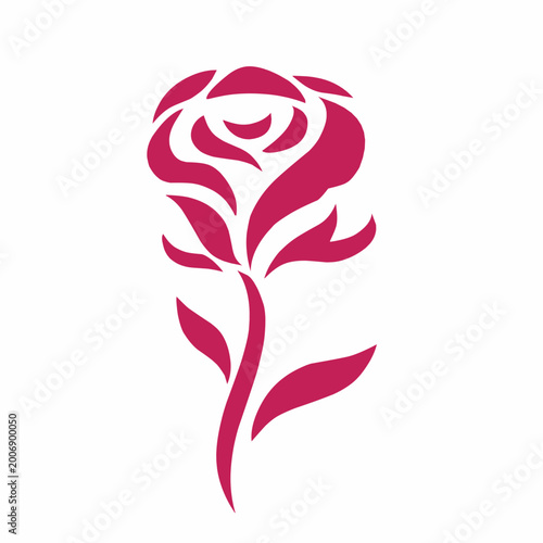 Stylized Magenta Rose Flower Illustration Isolated on White
