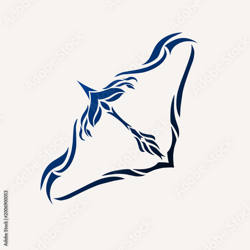 Stylized Blue Tribal Manta Ray Vector Illustration