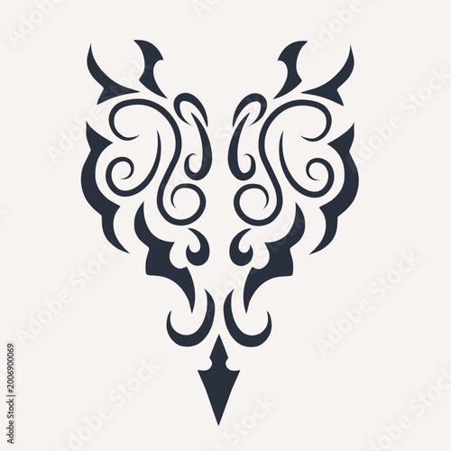 Symmetrical Tribal Tattoo Design with Ornamental Swirls and Curves