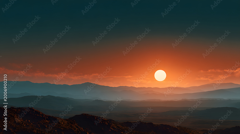 Fototapeta premium Minimal sunset over flat plain with warm tones 