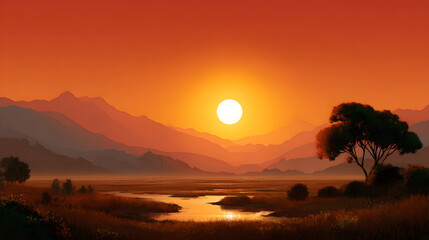 Crédence de cuisine Rouge Minimal sunset landscape focused on light calm and balance   © Noon