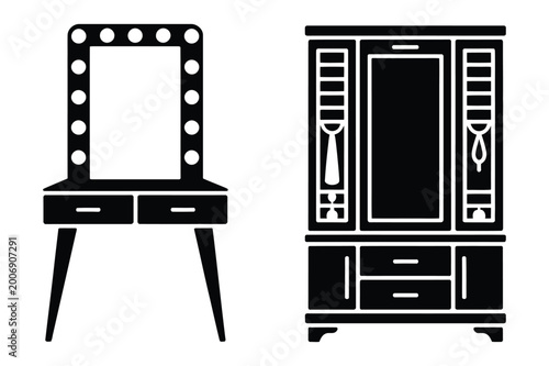Fotografia Vanity table with mirror and wardrobe closet for bedroom furniture icons