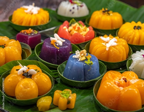 A vibrant arrangement of colorful desserts