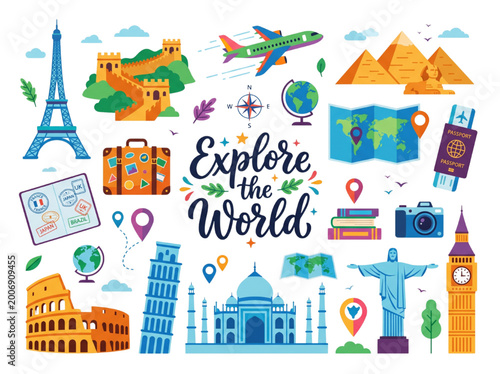 Explore the World Travel Landmarks Vector Illustration Set