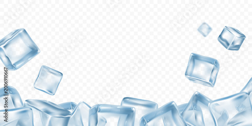 Tableau sur toile Abstract vector background with realistic translucent ice cubes scattered and forming a bottom border