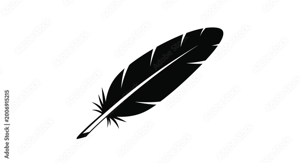 Obraz premium Feather silhouette on a white background simple black design