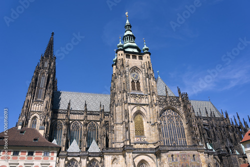 Photography The exterior of St Vitus Cathedral in Prague Castle on a clear sunny day