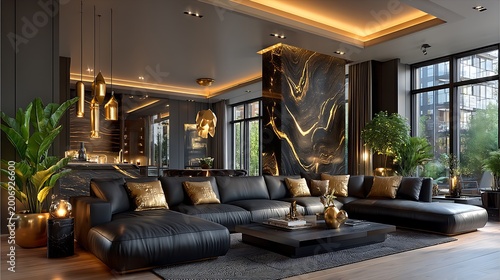 Luxury modern black living room interior high resolution picture