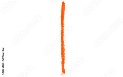 Fotografía Vibrant orange paint stroke on white background, vertical acrylic brush mark, te
