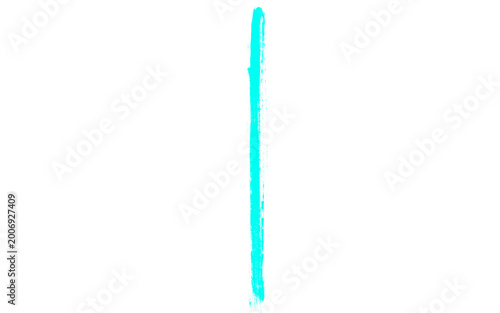 Cyan spray paint vertical line on white background, bright turquoise aerosol drip texture, neon blue graffiti spray stroke element