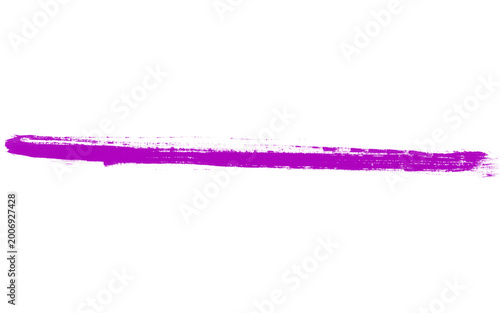 Vibrant purple brush stroke on white background, horizontal magenta paint smear, artistic violet ink line for graphic design and underlining