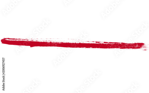 Red lipstick smudge on white background, textured makeup swipe, horizontal cosmetic product stroke, vibrant crimson beauty smear