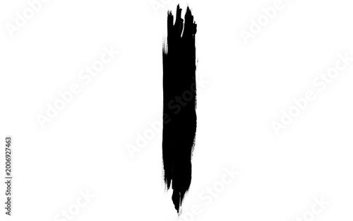 Konstfotografi Vertical black ink brush stroke on white background, hand painted paint smear wi