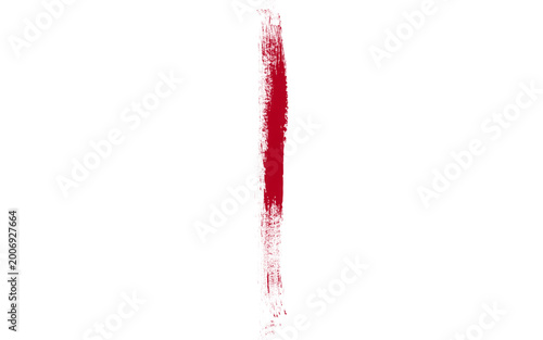 Red paint brush stroke on white background, vertical acrylic smear with textured edges, artistic crimson oil streak for graphic design