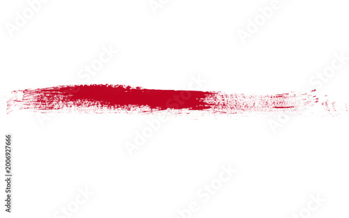 Red paint brush stroke on white background, textured acrylic smear, horizontal crimson ink swipe, artistic watercolor streak for graphic design