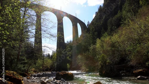 the famous landwasser train viaduct in switzerland 4k video