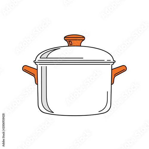 White Pot with Lid and Orange Accents - Concept of Stylish Kitchenware