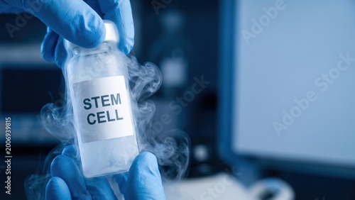 Hands Holding Cryogenic Vial Emitting Cold Vapor Associated with Cellular Regenerative Medicine