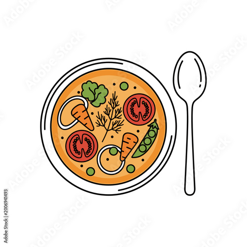 Vegetable Soup in Bowl Top View- Concept of Healthy Eating and Comfort
