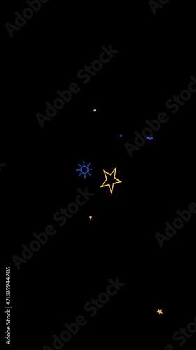 Stars in golden outline and tiny blue suns float across a vast dark expanse serving as a minimalist celestial map that provides ample copy space for text or overlaying sophisticated branding.