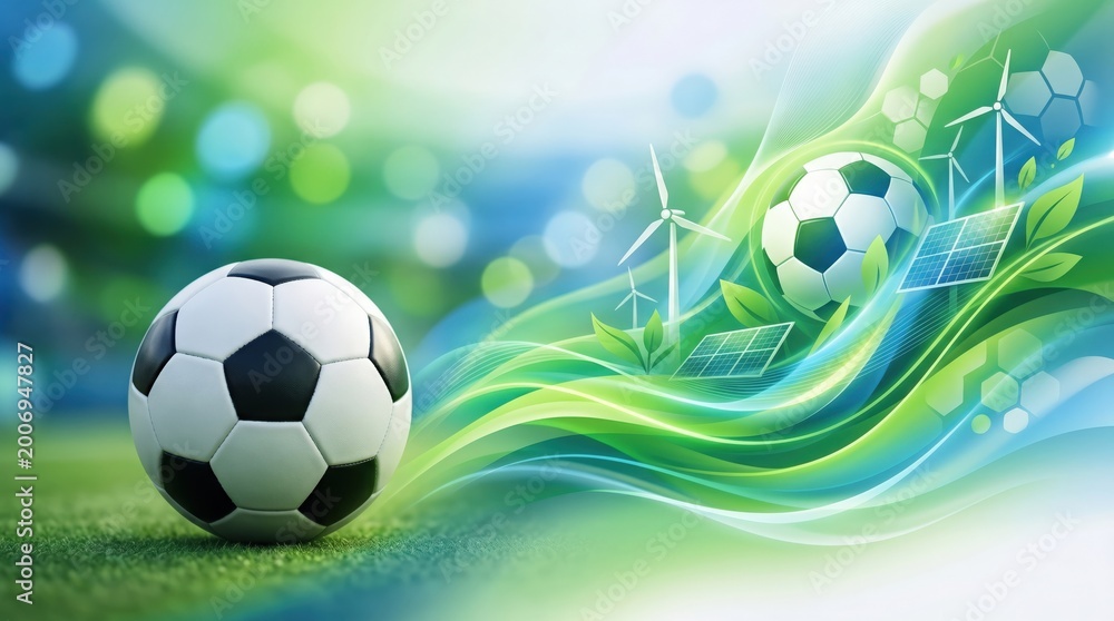 Fototapeta premium Sustainable Soccer Concept with Renewable Energy and Eco Friendly Sports Equipment
