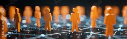 Abstract network of orange people figures connected by glowing lines and nodes.
