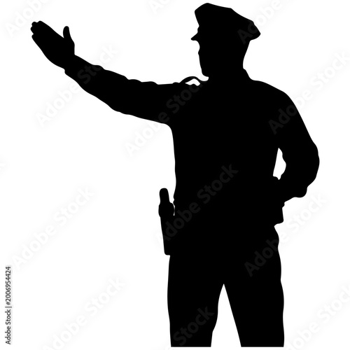 Foto Silhouette of a police officer directing traffic with outstretched arm