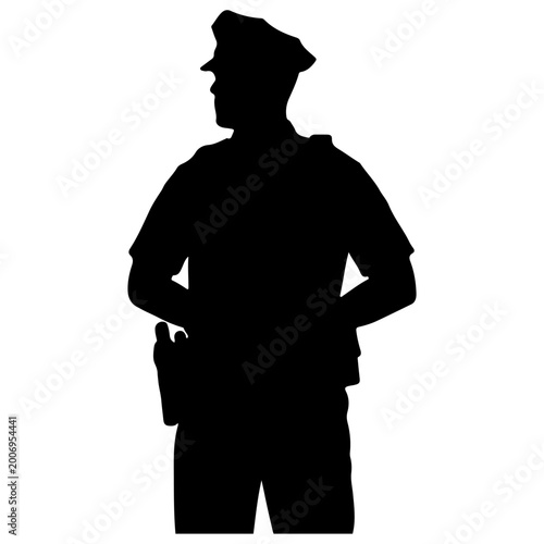 Foto Silhouette of a police officer standing at attention.